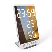 6 inch mirror led alarm clock touch control wall digital clock time temperature humidity display usb desk watch for bedroom home