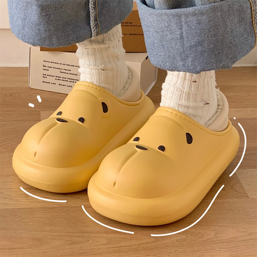 

Симпатичные Тапочки с животными для женщин и девочек, модные пушистые зимние водонепроницаемые тапочки, женские домашние тапочки с мультяш...