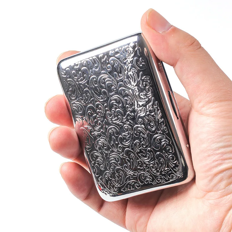 Portable Metal Cigarette Case for 16 Cigarettes Flip Open Traveling Cigarette Container Box Holder Outdoor Smoking Gift for Men