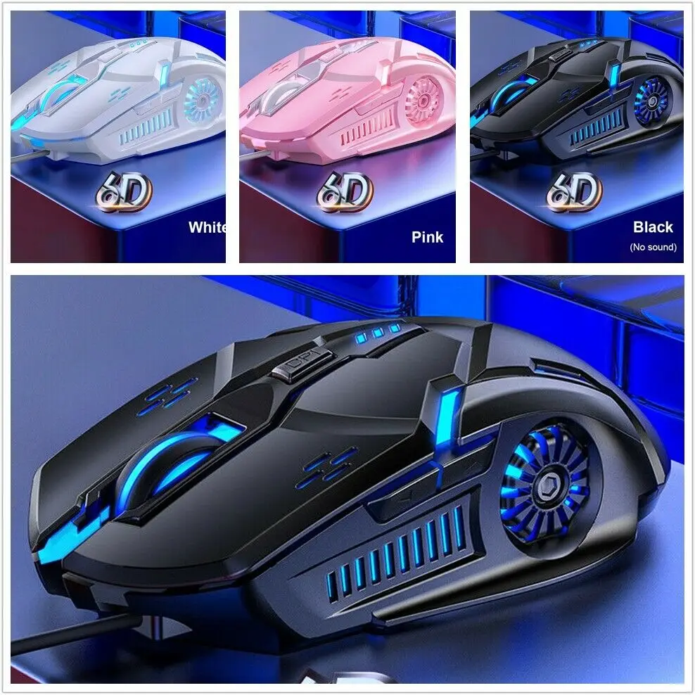 

RGB LED USB Wired Gaming Mouse Silent Optical Laser Mice For PC Laptop Computer
