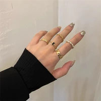 bohemian gold color pearl geometric hollw wide ring set for women fashion bow leaf irregular finger rings aesthetic jewelry gift