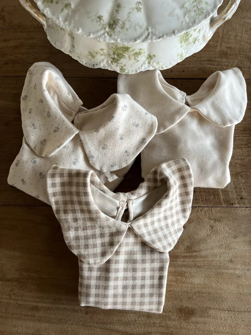 2022 Autumn New Baby Long Sleeve T Shirts Girls Lapel Blouse Kids Plaid Shirts Infant Floral Tops Solid Children Bottoming Shirt