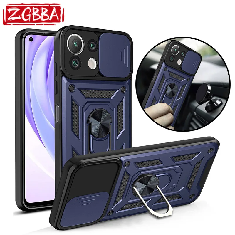 

Shockproof Slide Camera Lens Phone Case For Xiaomi 11 Lite 12 11T Pro 11i 11X Ring Kickstand Cover for Xiaomi 12X 5G MIX 11Pro 4