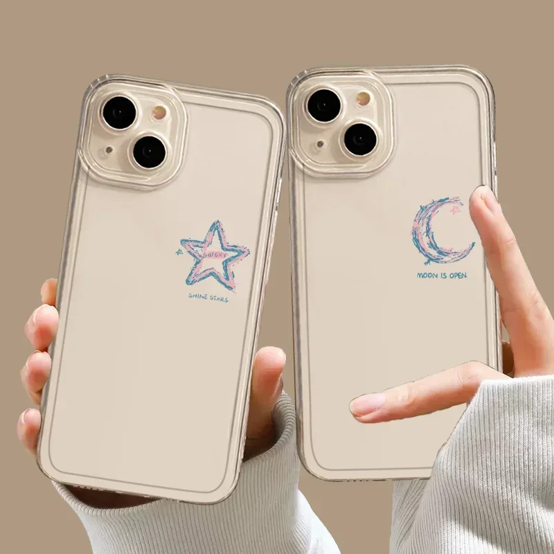 Чехол для телефона Sun Moon Clear Couple Samsung Galaxy S23 S24 S22 Ultra Plus Cover S22+ S23+ S24+ Lovers Heart Paired Shell Fundas