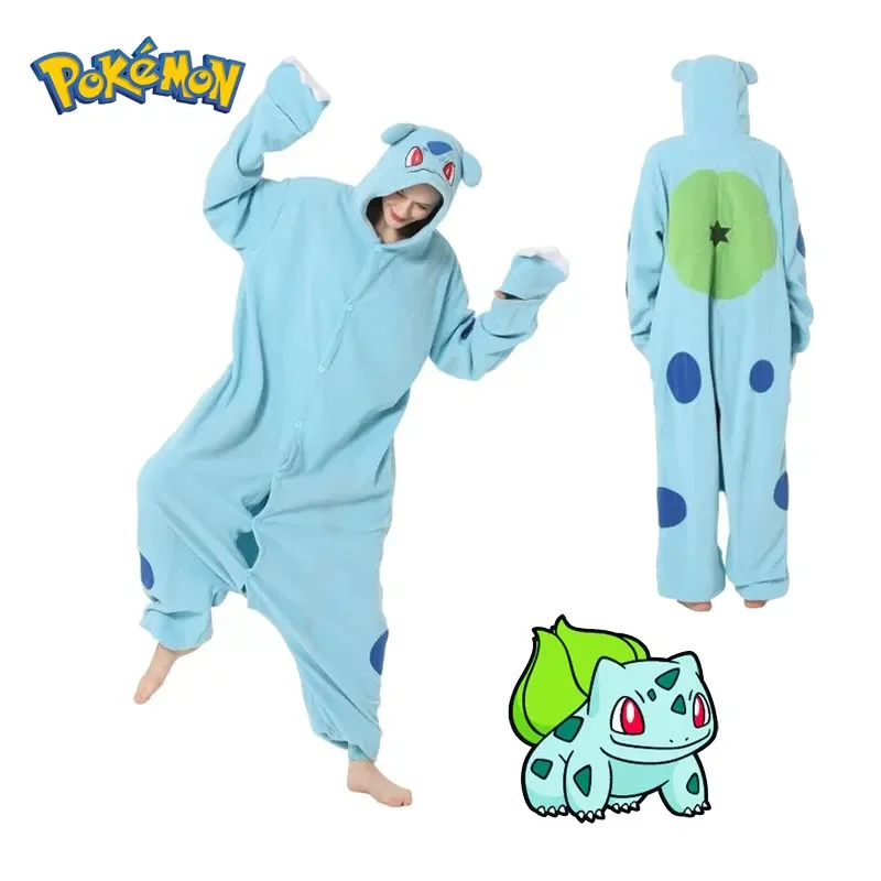 

Pokemon Bulbasaur Kigurumi Onesies Anime One Piece Pajama Unisex Couple Sleepwear Winter Funny Cute Cosplay Cartoon Homewear