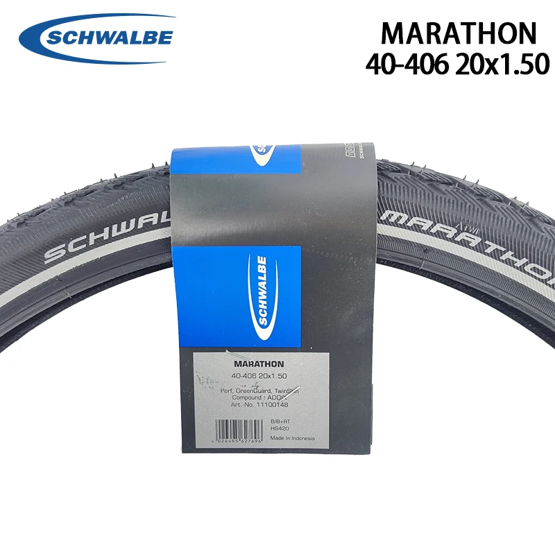 

SCHWALBE 20" Inch MARATHON 40-406 20x1.50 Black Reflex Wired Bicycle Tire Level 5 RaceGuard for Folding Bike BMX Cycling Parts