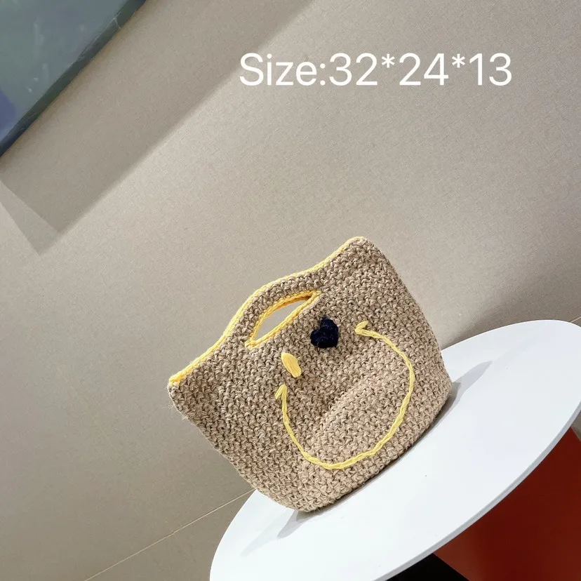 

2022 New Celebrity Contrast Color Women's Knitted Smiley Face Large Capacity Totes Fashion All-Matching Casual Handbags