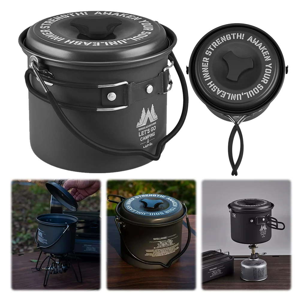 Алюминиевый портативный походный горшок 1,4 л со складными ручками ...