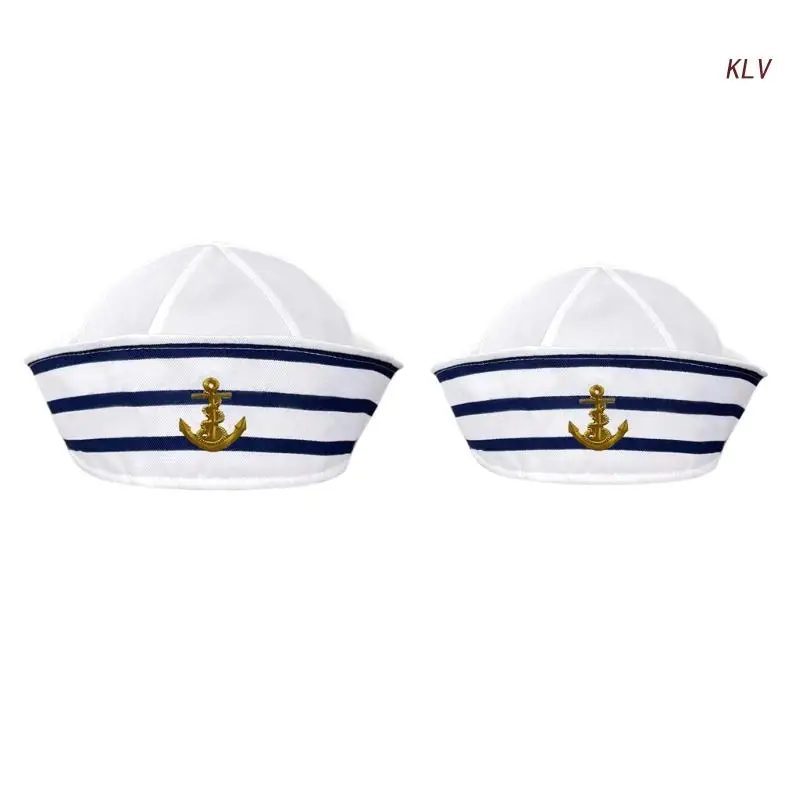 

Cosplay Sailor Hat with Anchor Print White& Blue Captain Navy Marine Hat for Woman Men Funny Cosplay Hat Accessories