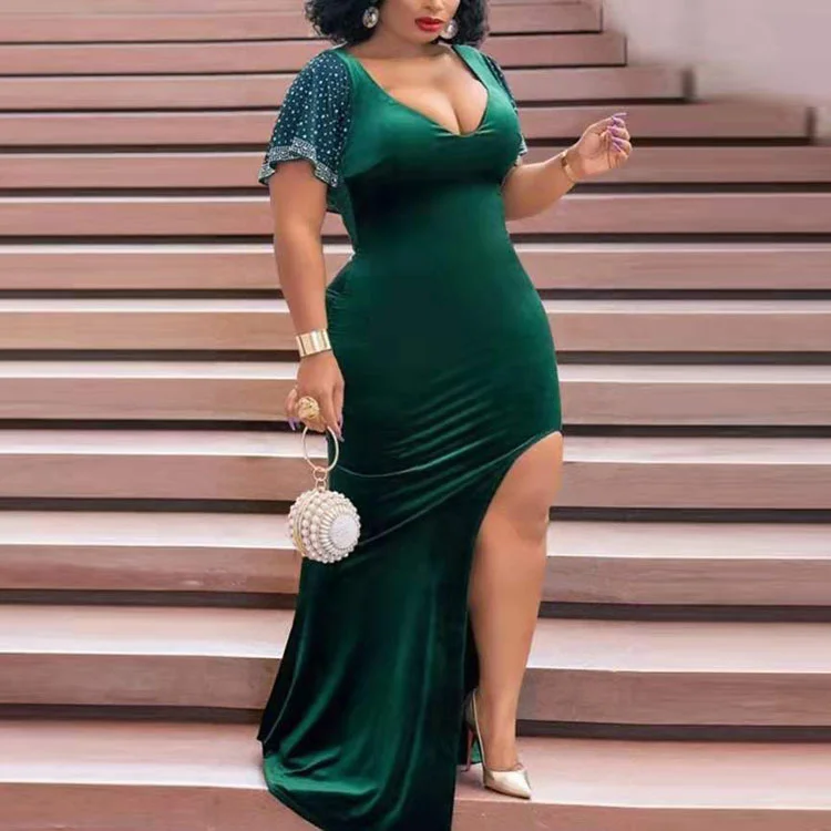 

Plus Size Dresses 2023 New Large Women's Spring Dress Temperament Commuting Hot Backless Party Dress Solid Split Long Skirt