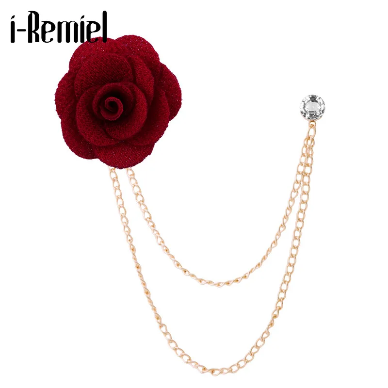 

Korean Fashion New Tassel Chain Camellia Flower Brooch Lapel Pin Corsage Cloth Art Rose Brooches Wedding Men Accessories Jewelry