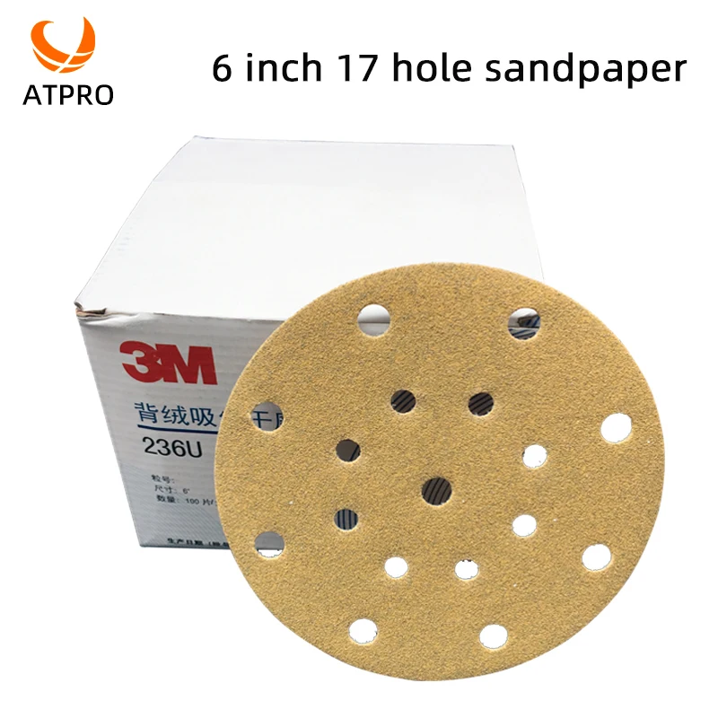 

10 Pieces Of 3m 6 Inch 17-Hole Sandpaper Car Putty Grinder Round Flocking 150mm