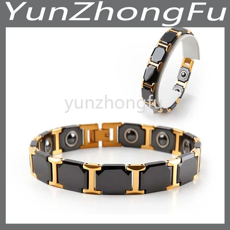 

Магнитный браслет из титановой стали с керамической квадратной черной охрой парный браслет