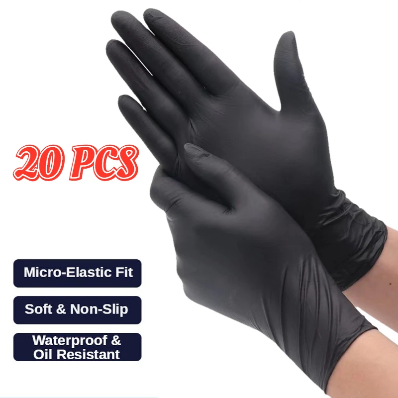 

20PCS Black Nitrile Gloves Mechanic Laboratory Safety Work Glove Household Waterproof Cleaning Disposable Nitrile Gloves