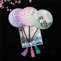 chinese classical silky translucent dancing hand fans antique multicolor lotus flower handheld round circular fan