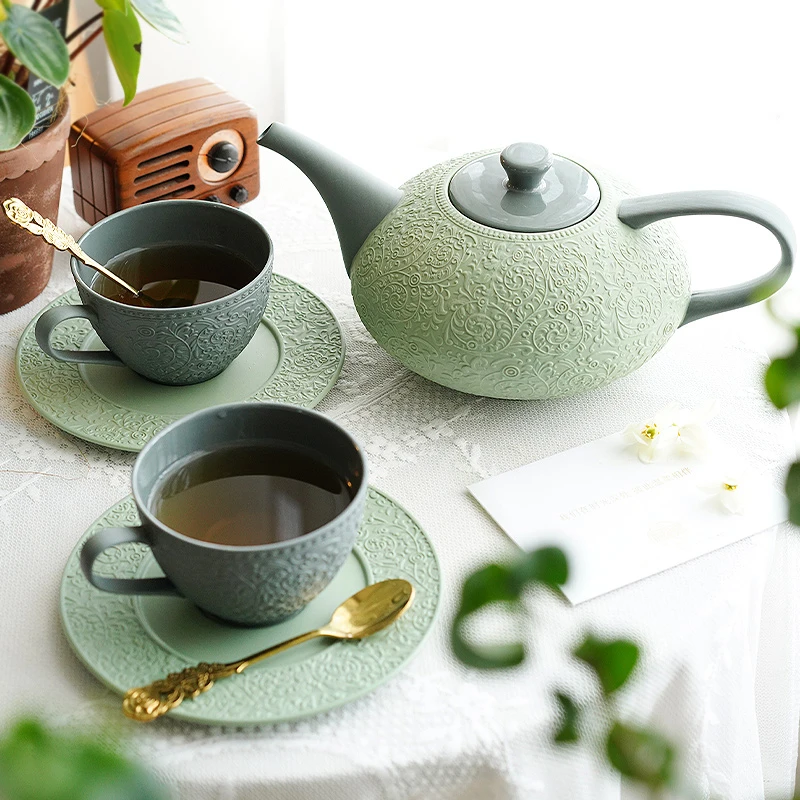 Кофейная чашка и блюдце винтажная керамическая чайная чайный набор зеленая