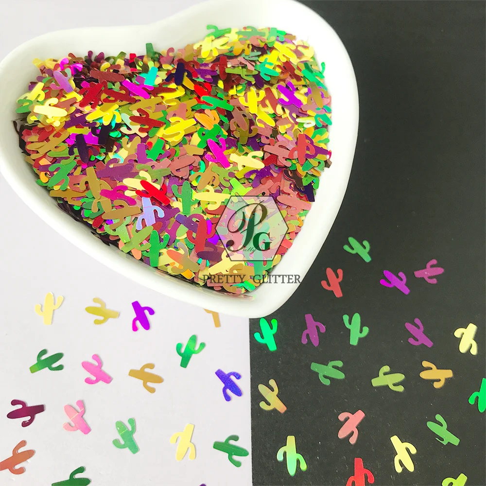 Оптовая продажа 8 мм голографические блестки PrettyG в форме кактуса и зеленой