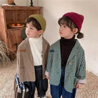 spring autumn children linen cotton plaid suit coats boys and girls retro style loose casual outerwear