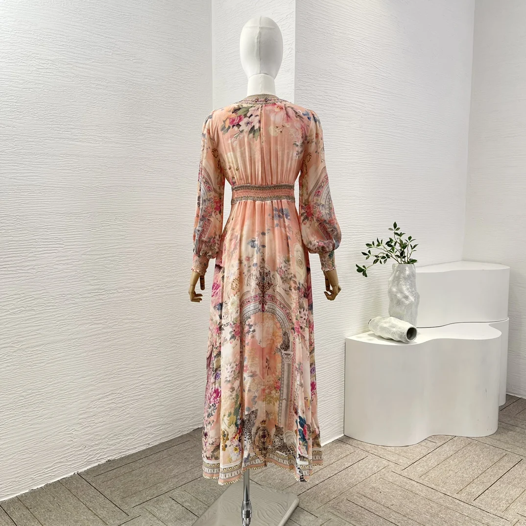 Женское плиссированное платье средней длины элегантное розовое шелковое с