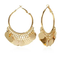 new european jewelry exaggerated metal disc tassel hoop earrings big circle earring geometric gold alloy long earrings women