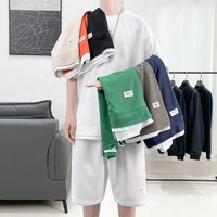 short sleeve shorts mens suit fake two waffle summer sportswear mens wear with a handsome t shirt