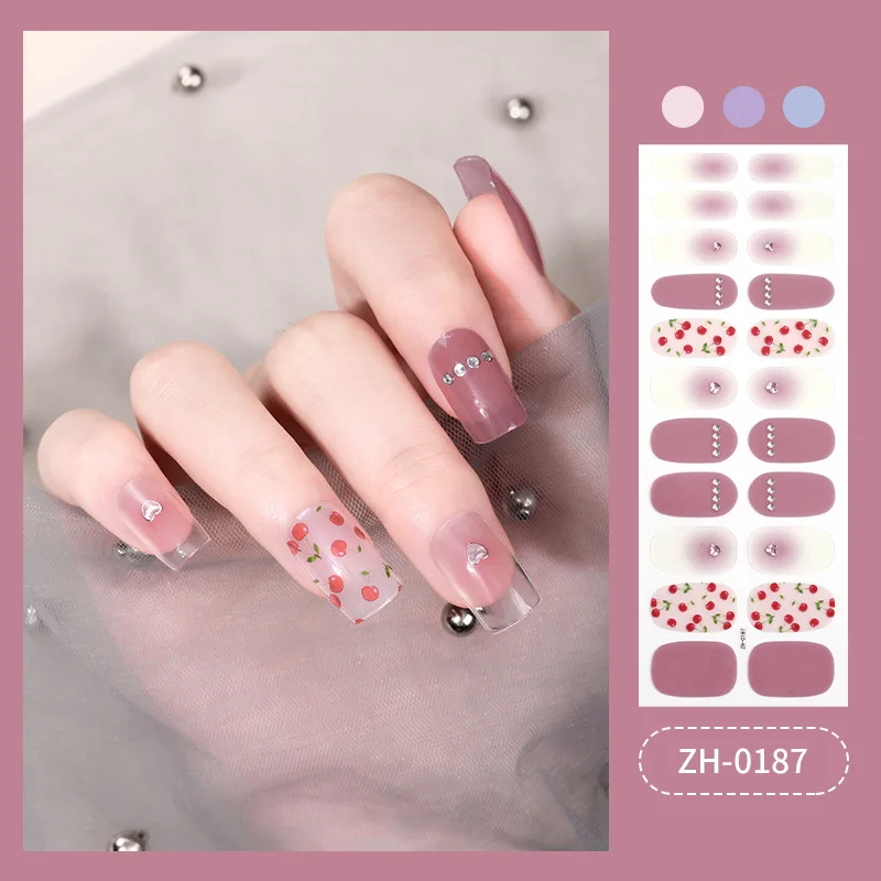 

22 полоски, блестящие клетчатые полутвердые гелевые наклейки для ногтей, однотонные самоклеящиеся наклейки для ногтей