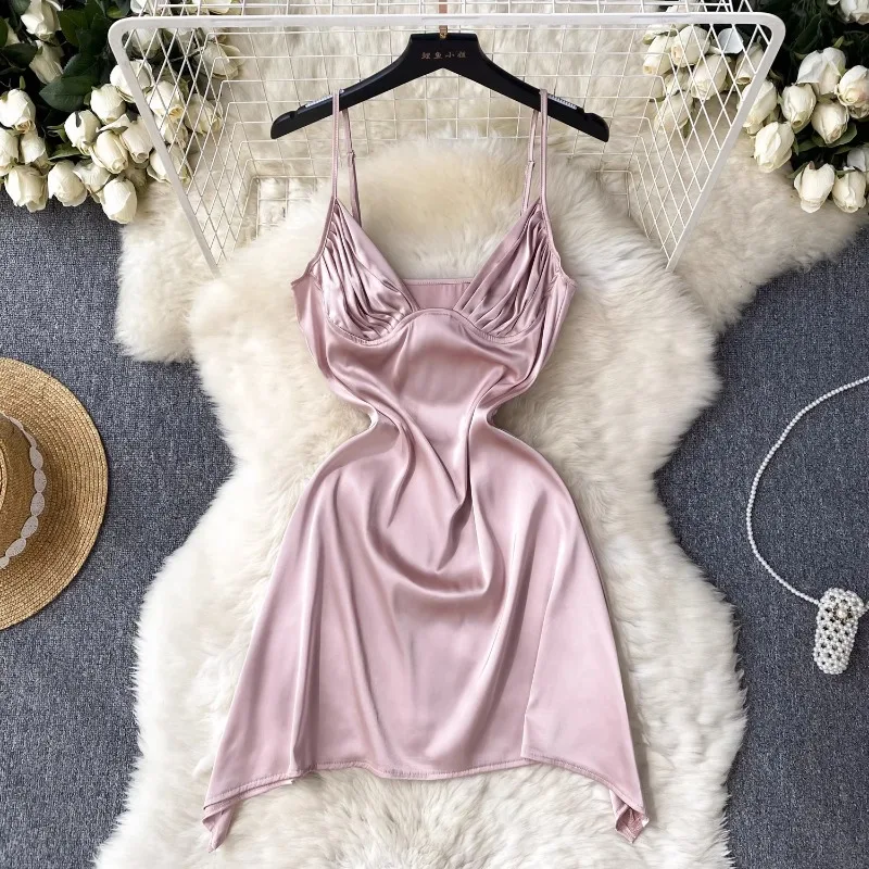 

Женское высококачественное атласное платье на подтяжках во французском стиле с низким вырезом, для похудения талии, элегантное женское платье, юбка трапециевидной формы, лето