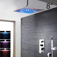 yanksmart 3 colors led shower faucet set square rainfall shower sprayer wall mouted shower system set control valve shower set
