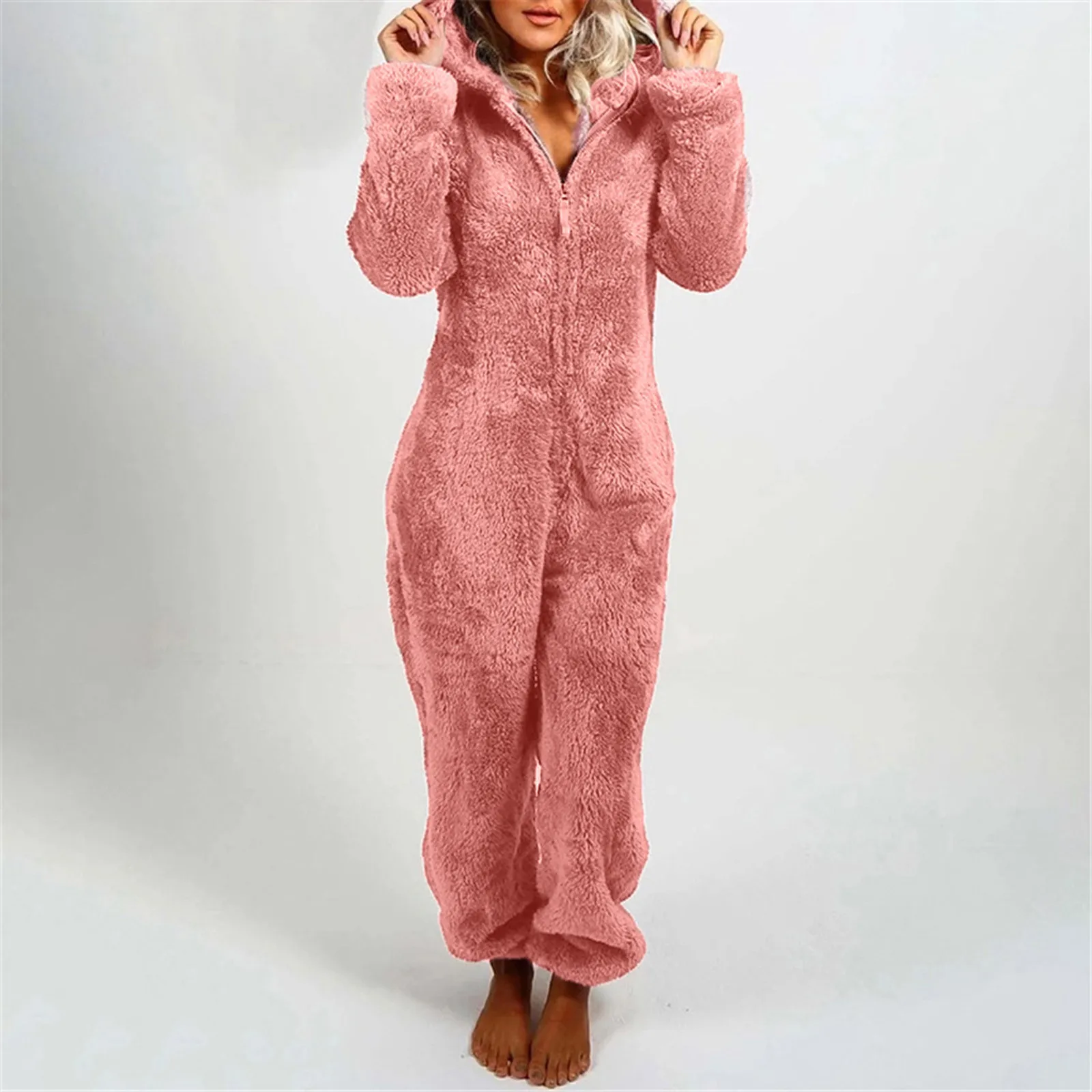 

Onesies Fluffy Fleece Jumpsuits Sleepwear Overall Plus Size Hood Sets Pajamas For Women Adult For Winter Warm Pyjamas Women