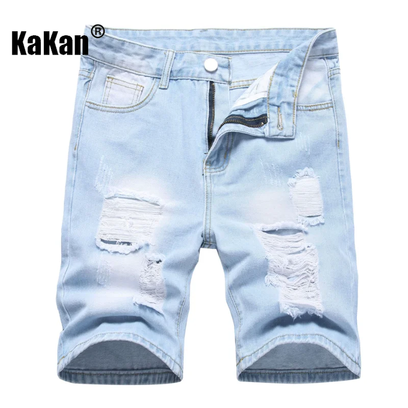 Kakan - European and American Summer New Quarter Casual Distressed Jeans for Men, Trendy Pants with Scraped Short Jeans K09-995