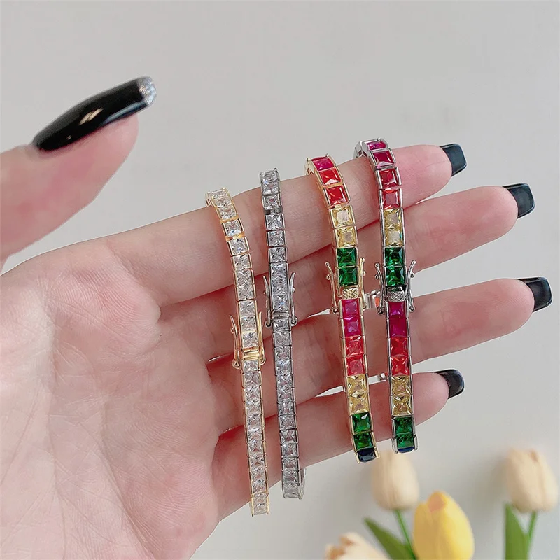 

S925 Sterling Silver Colored Zircon Tennis Bracelet Fashion Luxury Design Women's Birthday Party High end Jewelry Gift