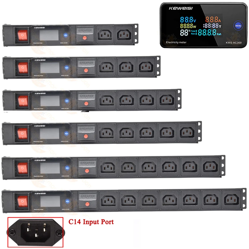 

IEC C14 interface Metal Power Strip 2-10Ways C13 outlet socket overload protection Electricity metering digital display meter