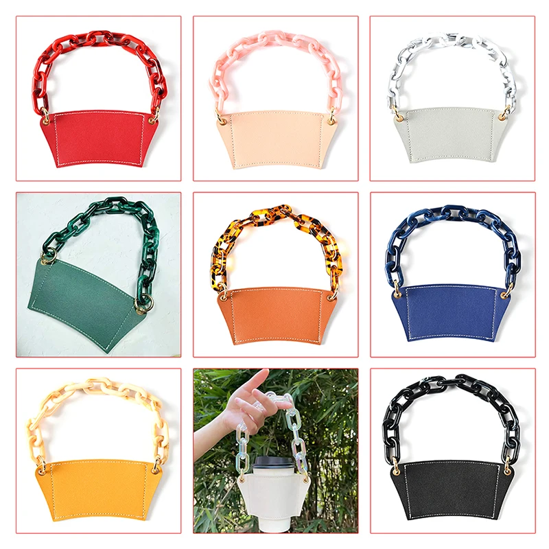 

NEW 1 PC 350ml Chain Portable Coffee Cup Holder Hanging Portable Cup Paper Cup Leather Case Milk Tea Beverage Cup Bag