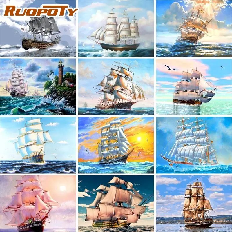 RUOPOTY Океанский корабль ландшафт ручная работа уникальный подарок для взрослых и