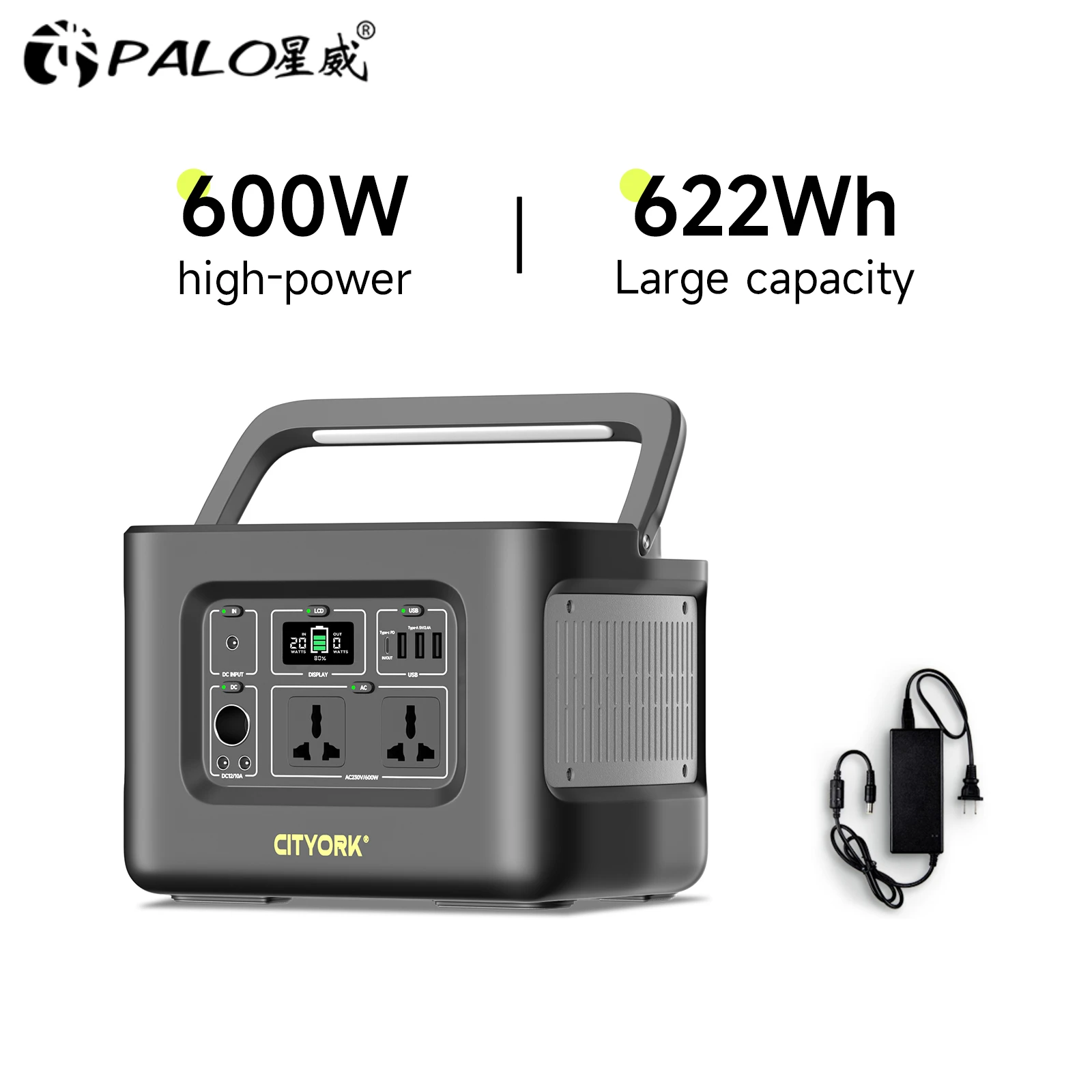 

600W Power Station Pure Sine Wave 220V AC & 12V DC 622Wh Portable Energizer Generator Powering Car Refrigerator TV Drone Laptops