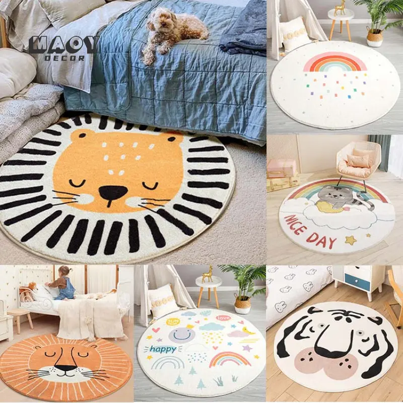 

Rainbow Cartoon Round Carpet Bedroom Beside Animal Non-slip Area Carpets Soft Children's Play Comfortable Home Decoration Mats