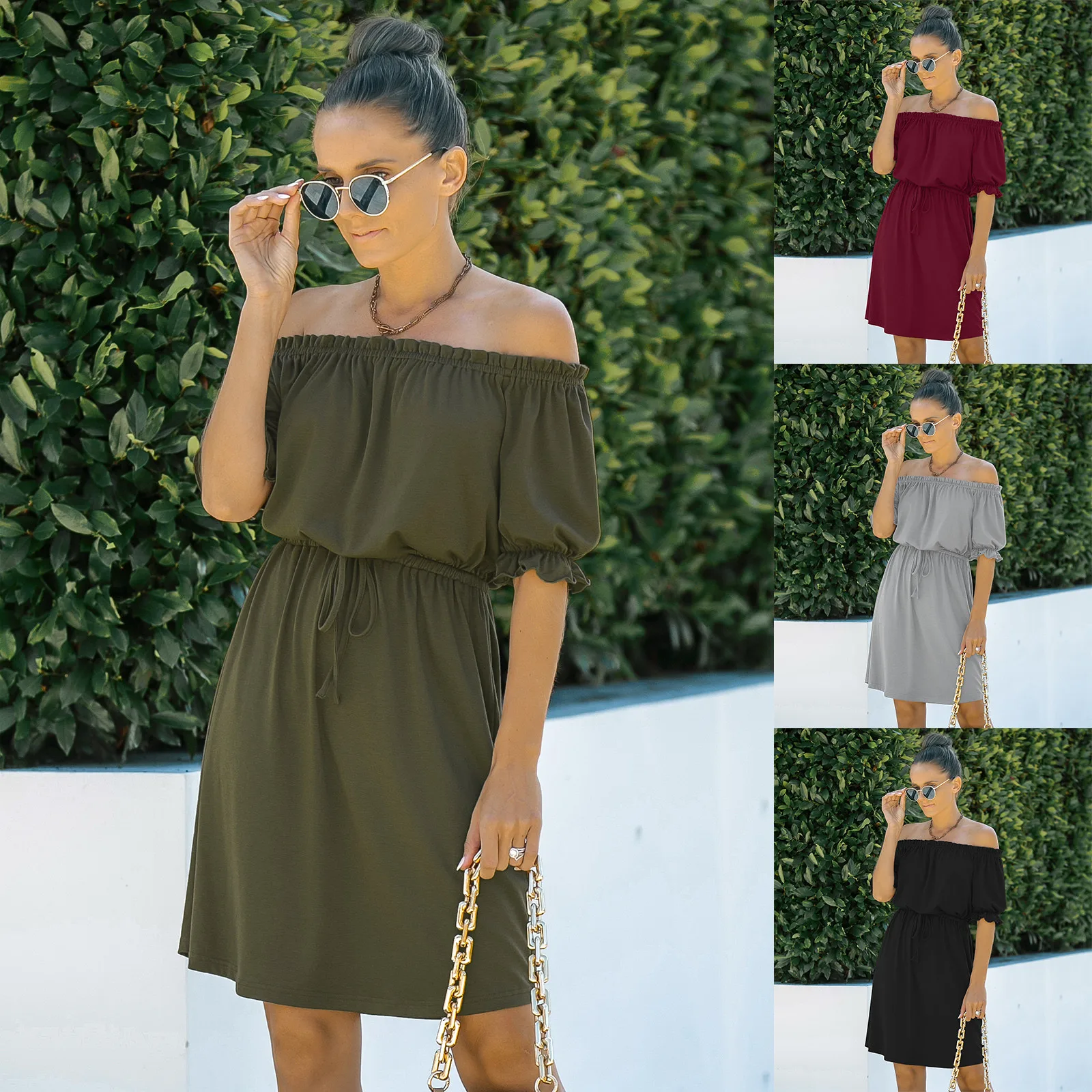 

Летнее платье 2022 для женщин, повседневное Мини Короткое без бретелек, обхватывание груди, открытая спина, милые оборки, зеленый, черный, крас...