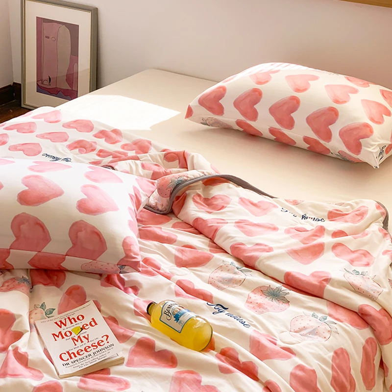 

Cute Flower Summer Comforter Quilt Office Nap Blanket Home Bed Cover Air-Conditioning Cooling Blanket Bedspreads for Double Bed