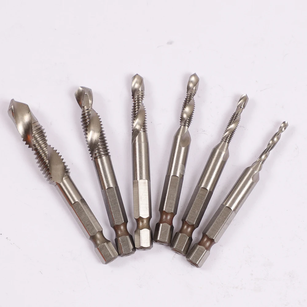 

6pcs/set 1/4" Hex Shank Drill Bit HSS Metric Screw Thread Tap Taper & Drill Bits Metric Composite Tap Drills M3 M4 M5 M6 M8 M10