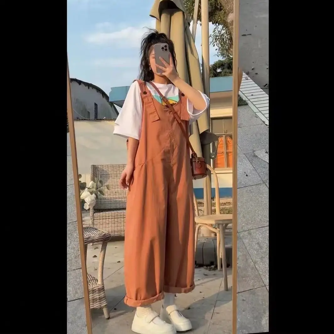 

Summer 2023 New Casual Buttons Solid Color Loose Overalls Women Clothing Fashion Lacing Wide Leg Pants Female Lively Ninth Pants