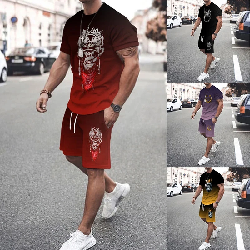 2023Fashion new 3D Tracksuit Summer Fashion Clothes For Man TShirt Shorts 2Piece Outfit Casual Streetwear Oversized Suit Hipster