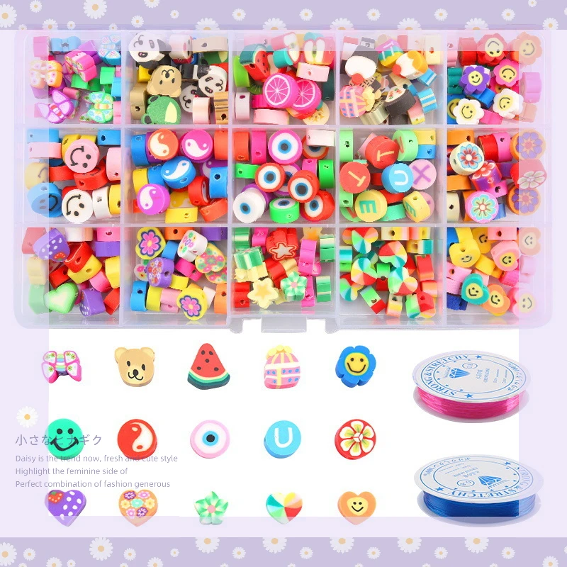 

New 15 boxes of soft pottery beads diy jewelry set girls DIY handmade colorful soft beads suitable for bracelet necklaces