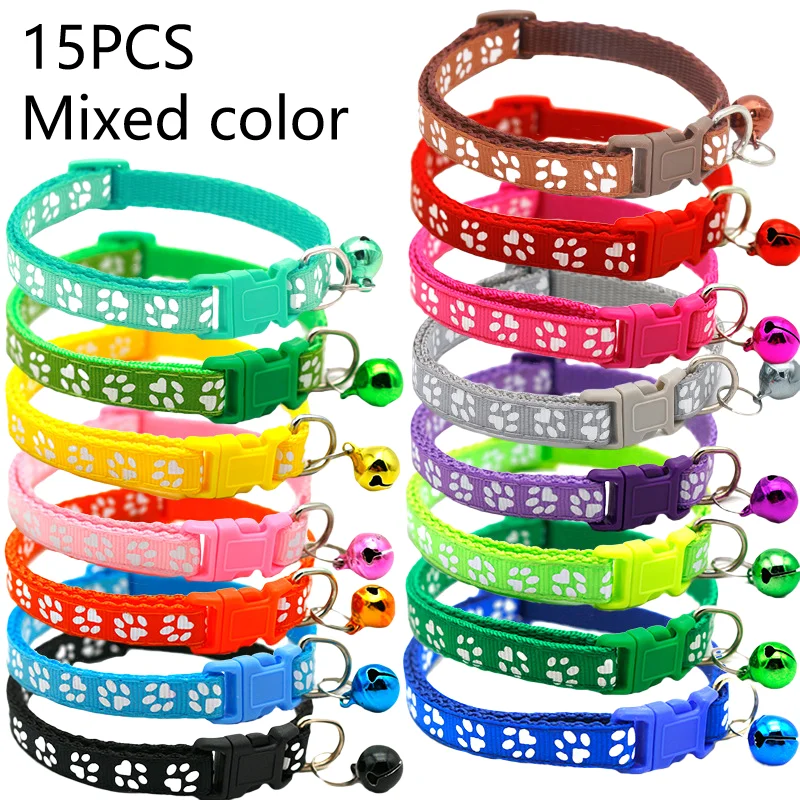 15Pcs Wholesale Collars For Cat Bell Adjustable Necklace With Bell Colorful for Cat Puppy Cat Collar Dropshipping Pet Collars