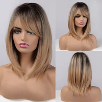 gemma ombre brown golden short straight hair lolita bobo wigs with side bangs synthetic wigs for women cosplay heat resistant