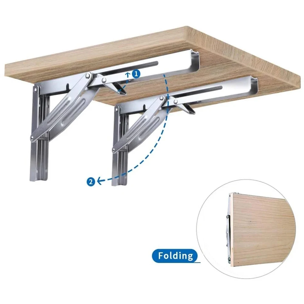 

2pcs Folding Shelf Bracket Heavy Duty Stainless Steel Collapsible Shelf Bracket Hardware For Table Work RV Car Saving Space