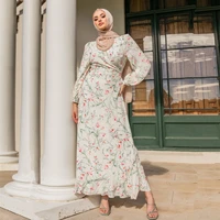 floral printed maxi dress womens caftan femme new 2022 abaya dubai hijab muslim wrap dresses turkey islam kaftan robe musulmane