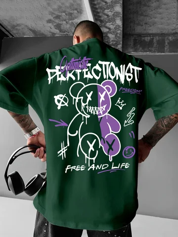 Мужская полиэстер футболка Purple с рисунком медведя