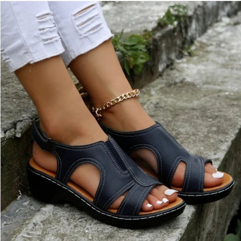 

Summer Women New Breathable Wedges Premium Orthopedic Sandalswomen Vintage Anti-Slip Leather Casual Female Platform Retro Shoes