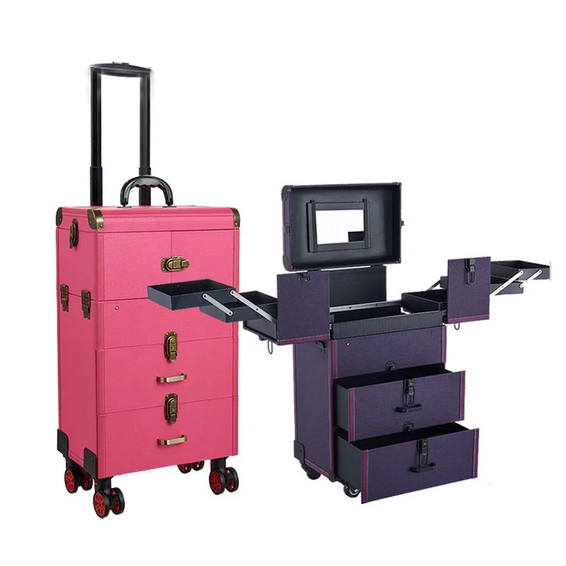 Makeup Case Large Capacity Cosmetics Storage Toolbox Travel Suitcase Rolling Luggage Bag On Beauty Women Nail Tattoo Trolley Box