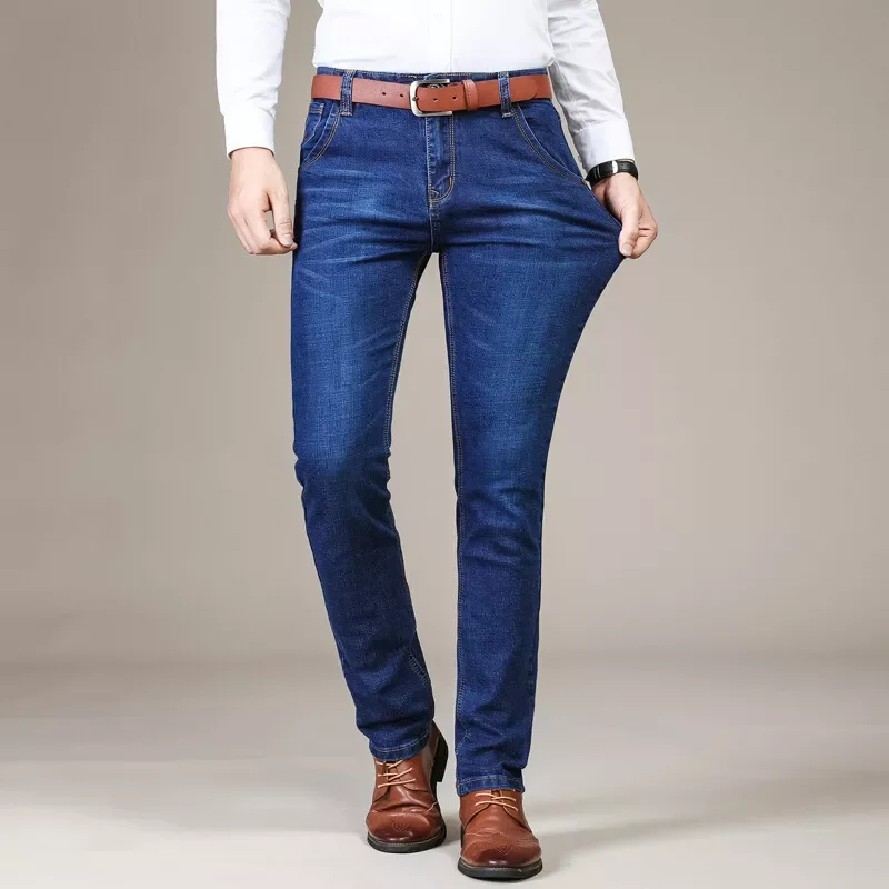 

NEW IN Wang Brand Men's Slim Fit Jeans Fashion Business Classic Style Stretch Jeans Denim Pants Casual Trousers Male Black B
